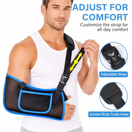 Image of Mesh Shower Arm Sling Shoulder Immobilizer for Shoulder Surgery Recovery | Quick-Dry Use, Shower Arm Sling, Breathable Mesh, Adjustable Strap, Left or Right Arm, Shoulder Elbow Wrist Support, Size XL