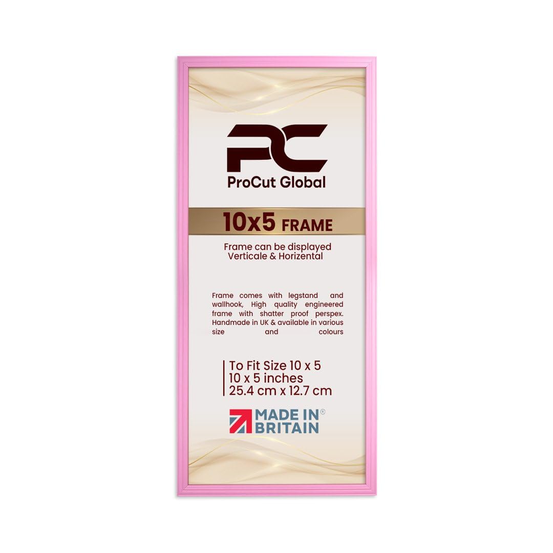 Procut Global 10X5 Pastel Pink Picture Frames - Classic Wooden Photo Frame with Shatterproof Perspex for Wall or Tabletop - Perfect for Posters, Certificates & Prints - Sizes & Colors Available