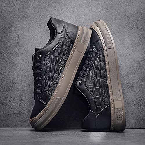 Men's Lace-Up Height Increasing Crocodile Sneakers Fashion Formal Leather Shoes,Thick Sole Comfortable Breathable Non-Slip Business Oxford Walking Shoes4
