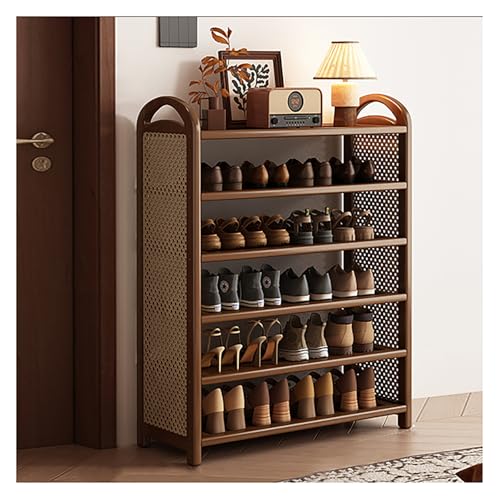 Schuhregal aus Bambus und Rattan, 6 Ebenen, freistehend, mit Griffen,...
