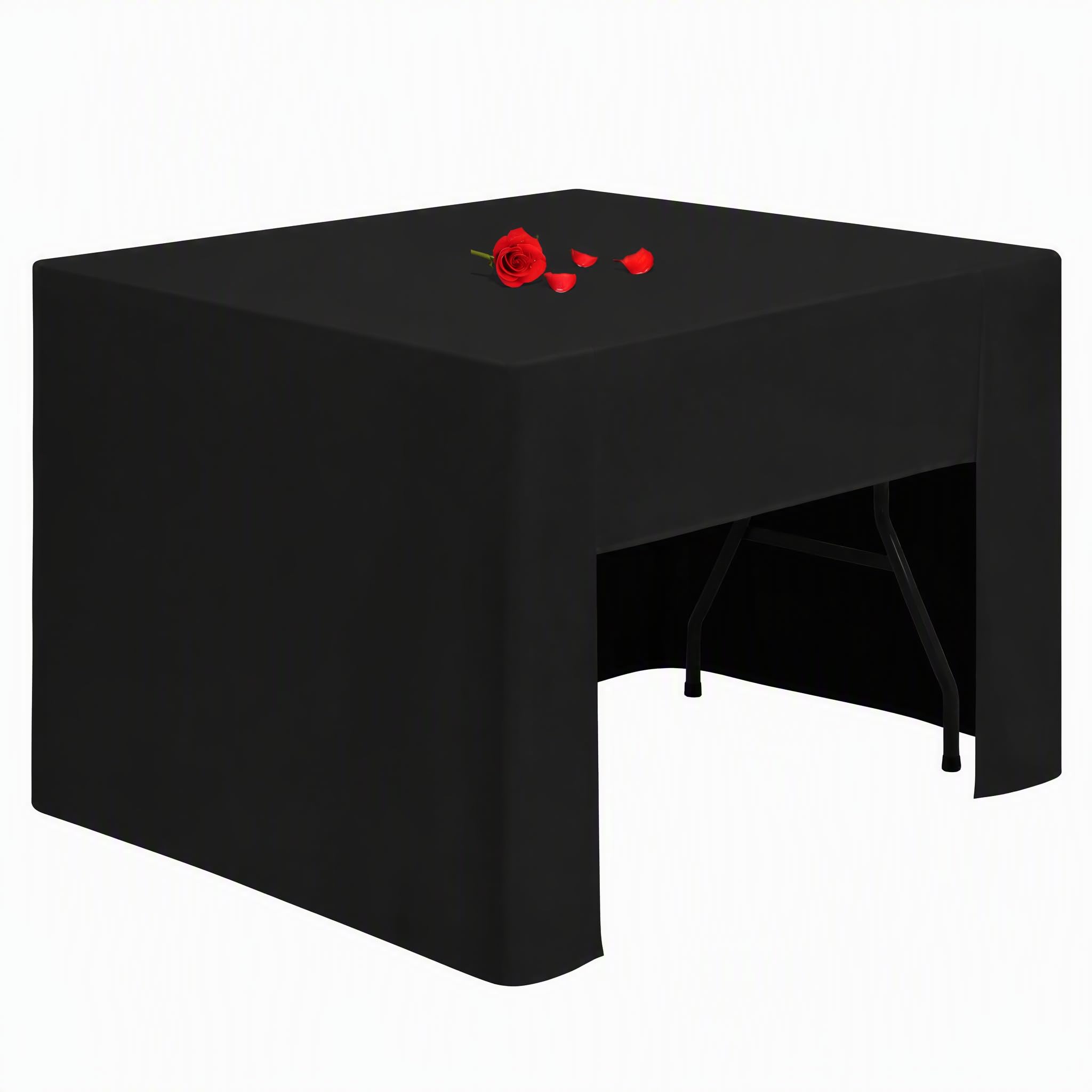 Lumaycens 1 Pack Black Table Cloth Open Back Fitted Tablecloth for Square Folding Table Washable Polyester Fabric Table Cover for Wedding Party Trade Craft Show Display Events — image 1