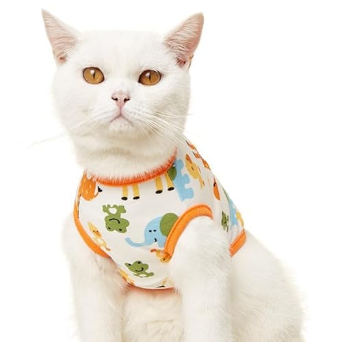 ペット猫の不妊服 猫用術後服 不妊手術 避妊手術後のケア用 (オレンジ, S)