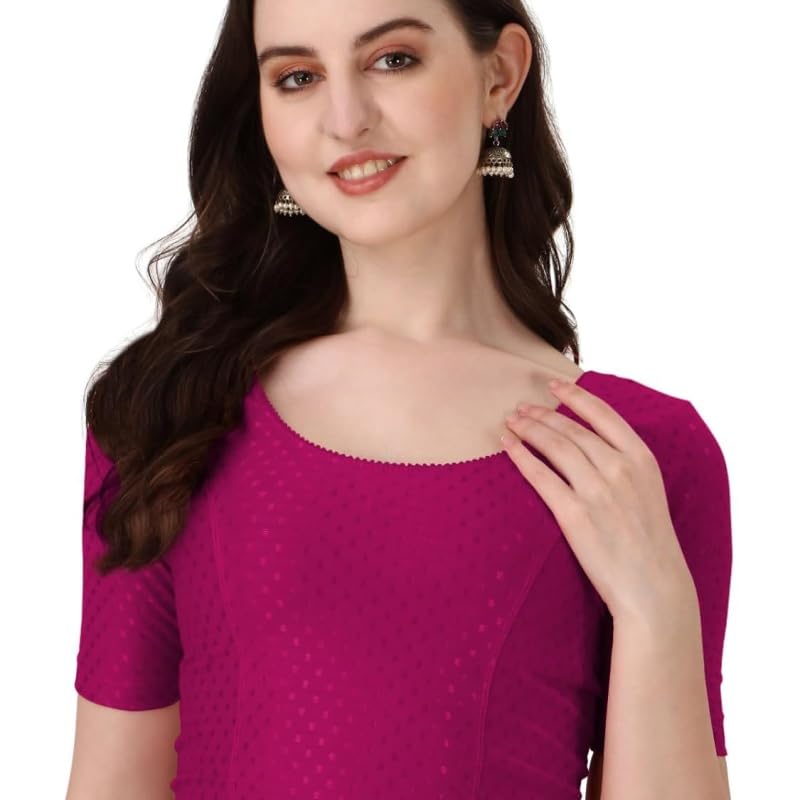 WOOLFOOL CREATIONRound Neck Lycra Cotton Stretchable Readymade New Look Stylish Blouse for Women