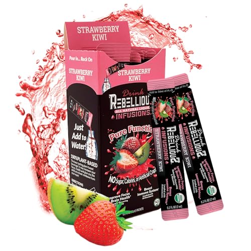 Rebellious Strawberry Kiwi Organic Drink Mix – Organic 0 Calorie Energy Drink Mix | Monk Fruit & Green Tea Extract | L-Theanine + Natural Caffeine | 100% Plant-Based | 10 Packs | Keto, Gluten-Free