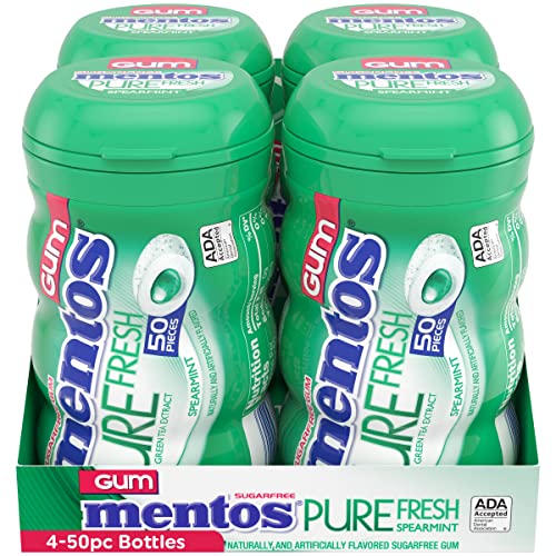 Mentos Pure Fresh Sugar-Free Chewing Gum With Xylitol, Spearmint, 50 Piece Bottle (Bulk Pack Of 4) #TOP1