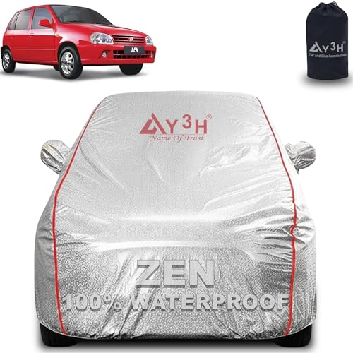 Image of 100% Waterproof Car Cover Compatible with Maruti Zen | All Weather, Dust Proof, UV Protective with Mirror Pocket (Silver Magic)