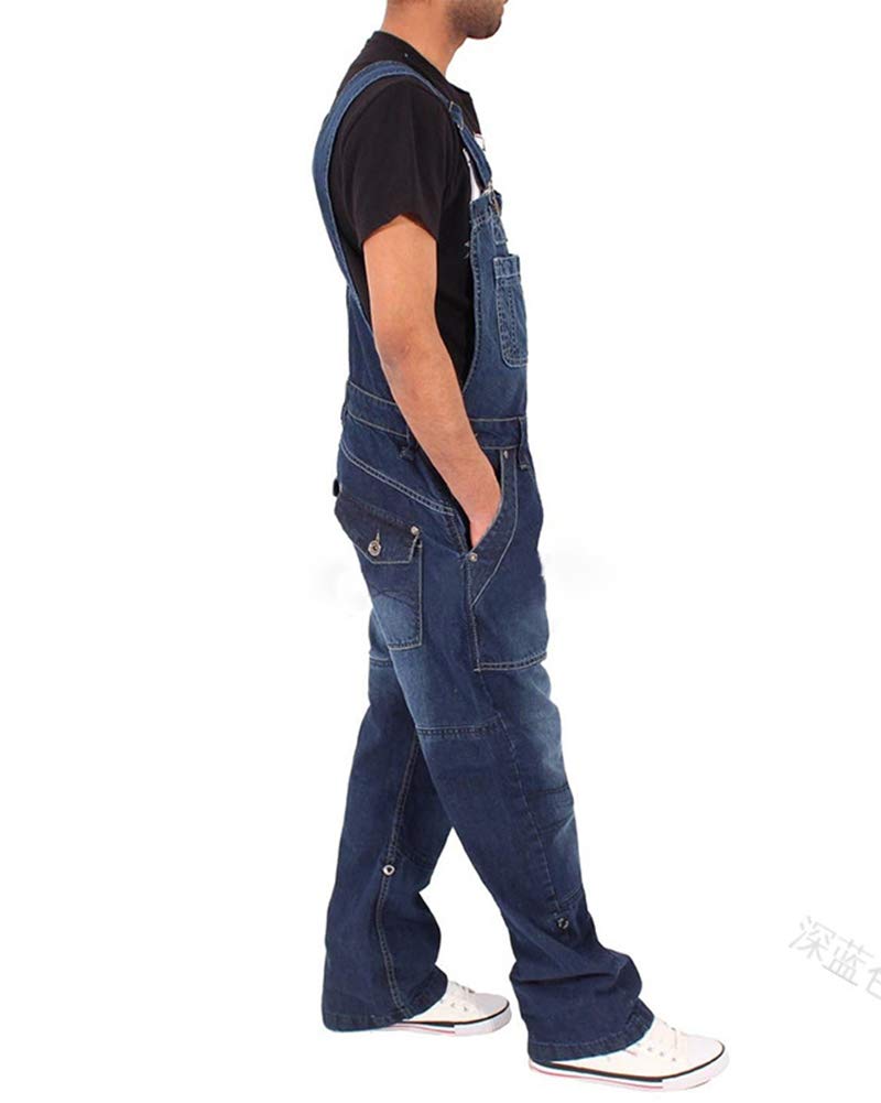 Peto Corte Ajuste Holgado Pantalón para Hombre Mono Vaquero Mezclilla Jumpsuit Casual Pantalones con Bolsillos Azul Marino 2XL