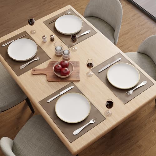 Image of Encasa XO Leather Dining Table Mats Set of 4 | Water Repellent & Heat Resistant Dining Table Mats | Washable & Easy to Clean Placemats for Kitchen Decor - 42x30 cm (Dark Brown)