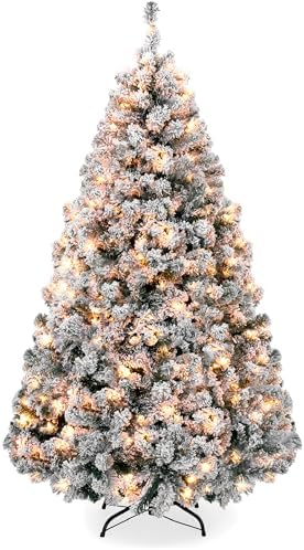 Best Choice Products Pre-Lit Artificial Christmas Tree, 6ft Snow ...