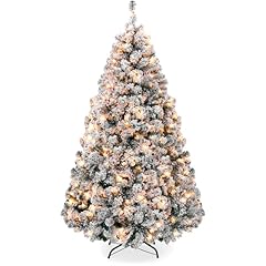Pre-Lit Snow Flocked Christmas Tree, 6ft