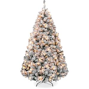 Best Choice Products Pre Lit Artificial Christmas Tree 75ft Snow Flocked Design Pine Tree Full Appearance Snowy wEasy Assembly Metal Stand