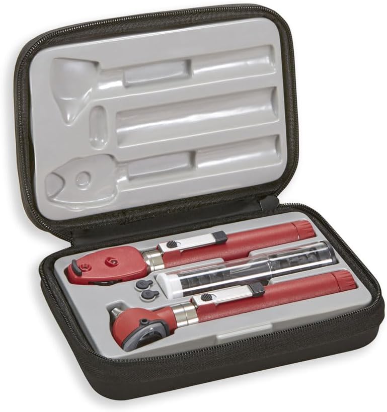 ADC Otoscope/Ophthalmoscope Diagnostic Set, Pocket Size, LED Lamp, 2.5V, Hard Case, Diagnostix 5110NL, Burgundy