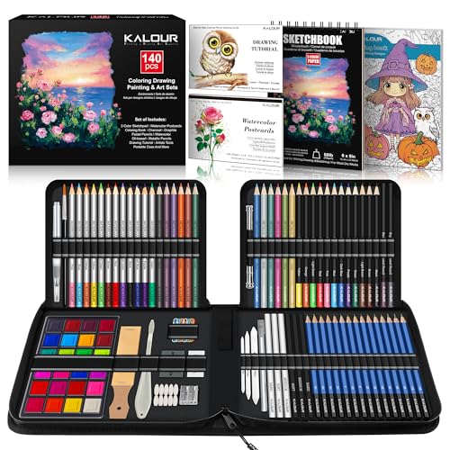 KALOUR Juego de 140 dibujos, suministros de arte con cuaderno de