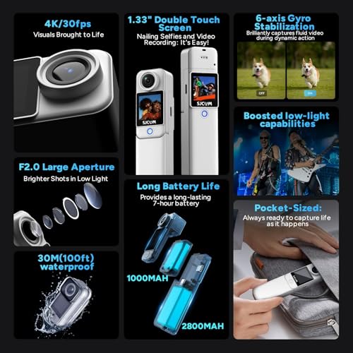 SJCAM C300 4K Pocket Action Cam,7H Long Power,Super 6-Axis Stabilization Handheld Vlog Camera,Dual-Touch Screen 154° Wide FOV Video Action Camera,30M Waterproof,portable for travel,POV,hiking,Vlogging - Image 4