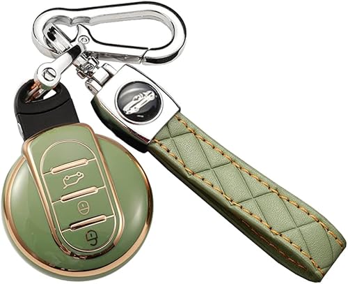 SANRILY Golden-Edge - Funda para llavero de 3 botones para Mini Cooper Countryman S ONE JCW F54 F55 F56 F57 F60 Clubman sin llave con llavero de