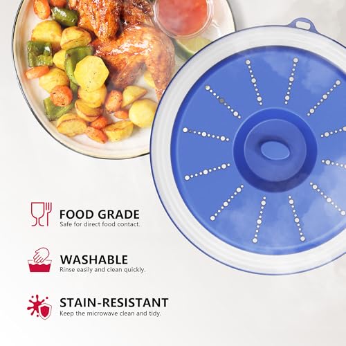Image of WVM Microwave Splatter Cover Vented for Food with Hook Hole, Splatter Guard & Colander Kitchen Gadget for Food, Meal Prep, Blue, M(11 inchx3.26 inch)-Pack of 1
