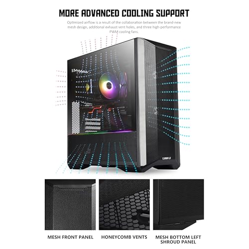 Image of Lian Li LANCOOL II MESH C Performance E-ATX Mid Tower Case with 4mm Tempered Glass and 2 x 140mm Front PWM Fans & 1 x 120 Rear Fan - Black (LAN2MPX)