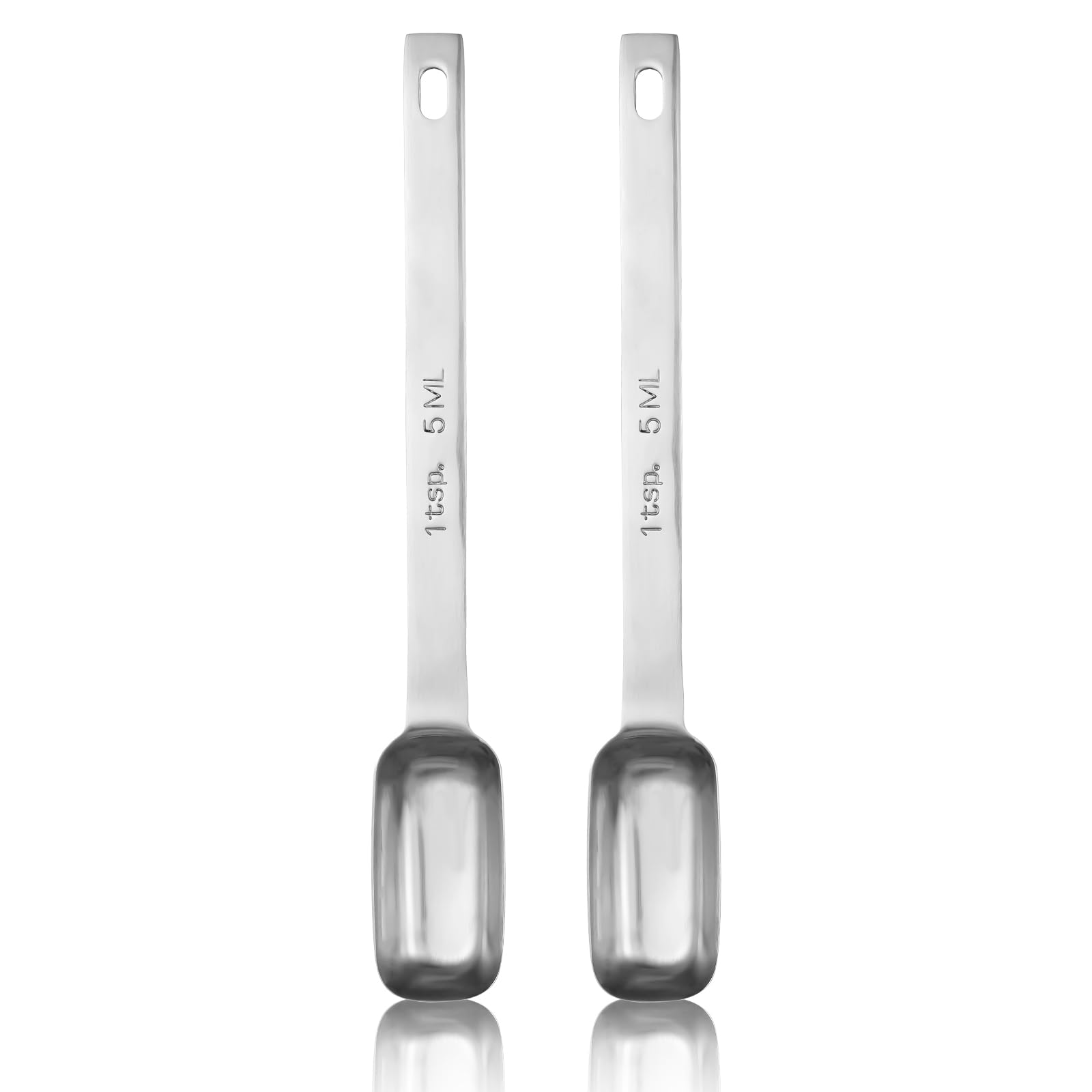2PCS Teaspoon Scoop Stainless Steel 1 Teaspoon Single Measuring Spoons Set, Rectangular Individual Spoons with Long Handles, For Cooking & Baking (1 Tsp | 1/3 Tbsp | 5 Ml | 5 Cc | 1/6 Oz)