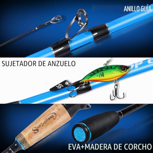 Caña de pescar sin pelucas de hilo Sougayilang combo con carrete de baitcaster MH 2 piezas 5