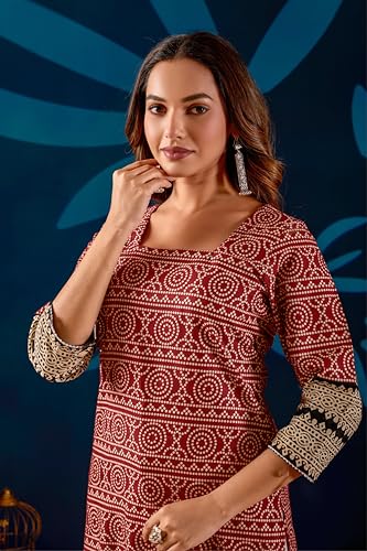 Image of Women's Pure Cotton Straight Fit Straight Cambric Jaipuri Printed Kurti
