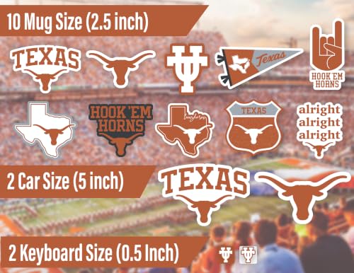 Image of Texas Longhorns Stickers & Decals 14 Pc Set for Car, University of TX