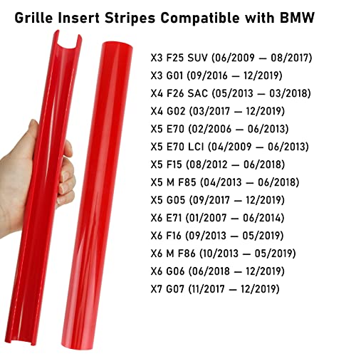 Image of Jaronx Compatible with BMW V Brace Cover,Grille Inserts V Bar Brace Wrap Covers Compatible with BMW X3 F25 G01 / X4 F26 G02 /X5 E70 F15 G05 /X6 E71 F16 G06 /X7 G07,Front Grill Insert Stripes(Red)