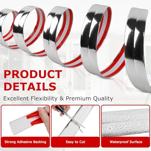 Image of inch1 Roll Flexible PVC Wall Molding Trim - Decorative & Protective Caulk Strip for Table Edges, Door Frames, Baseboards, and Corners (Silver)