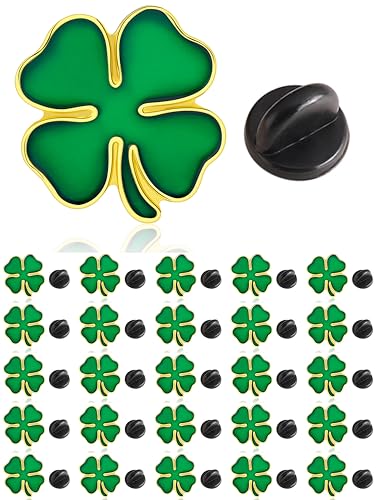 HAFILO 25/50/100/200 pieces small green enamel St. Patrick's Day pins Four leaf clover lapel pin Shamrock brooch pins Patrick Day for women men Irish holiday souvenir gift badge bulk