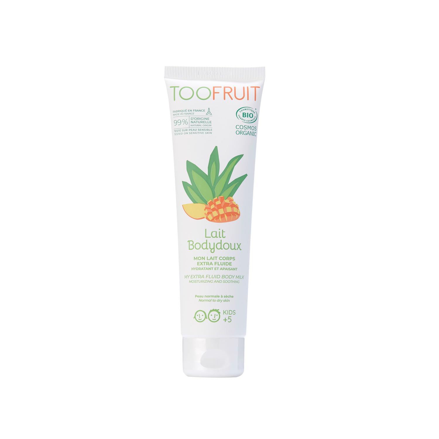 Toofruit – Lait Bodydoux – Lait Corps- Mangue & Aloé Vera - Hydrate, Apaise la Peau du Corps - Peau normale à sèche - Certifié Bio - 150 ML