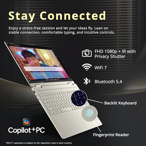 Image of Lenovo Yoga 7 2-in-1 Copilot+ Laptop, 16 inch WUXGA Touchscreen, AMD Ryzen AI 5 340, 16GB LPDDR5X, 1.5TB(512GB SSD+1TB Docking Station), Fingerprint, Backlit Keyboard,FHD Webcam, Win 11, Seashell
