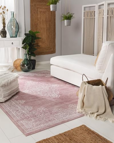 benuta Pop Laury Tapis en Fibre synthétique rectangulaire et Style Vintage Facile d'entretien pour Salon Chambre à Coucher Rose 200 x 300 cm