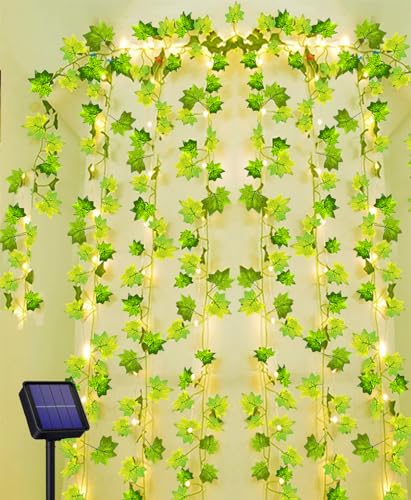 Joysing Solar Lichterkette Aussen 10M 100 LED Efeu Lichterkette, 8 Modi Efeu Künstlich Lichterkette Wasserdicht Efeu Girlande mit Lichterkette für Wand Balkon Hochzeit Party Garten Deko