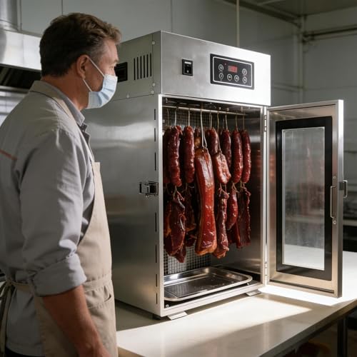 lealovengzh Edelstahl-Biltong-DöRrgeräT Trockenschrank Für Fleisch GroßEs FassungsvermöGen (7 5Kg) 14 Haken Temperaturregelung Von 3090C Zum Trocknen Von Biltong Fleisch Und Wurst