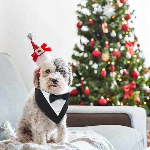 MHaustlie Hunde Smoking Bandana,Kopftücher für Hunde,Haustier Dreieck Schal,Formale Hochzeit Party Hundehalstuch,Verstellbar Krawatte Haustier Anzug Fliege Bandana für Hochzeit Geburtstag(XS,Schwarz)