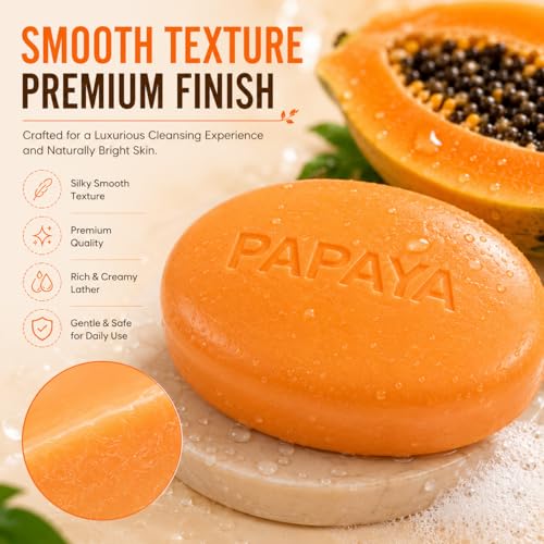 Image of Bath Soap Bar - Enriched with Papaya Extract, Kojic Acid & Shea Butter for Dark Spot & Acne Removal - (75gm, Pack of 5).