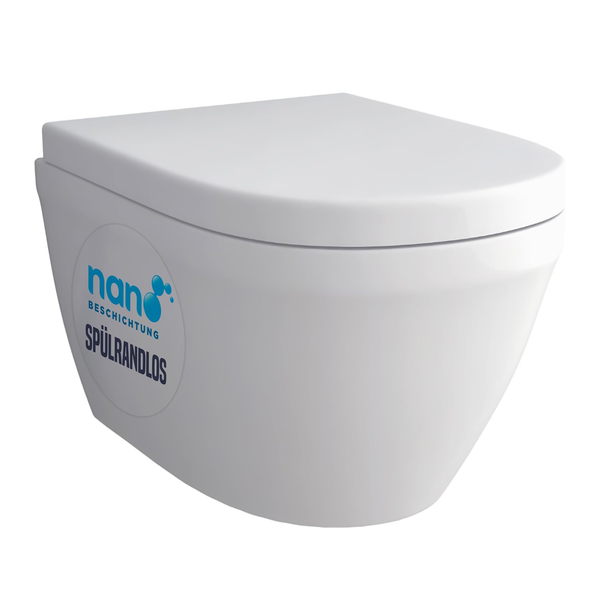 Alpenberger Wand WC Spülrandlos | Moderne Toilette WC Set | Tiefspüler Hänge WC | Toilettendeckel D Form | WC Sitz mit Absenkautomatik | Gäste WC mit Nano | Passend zu Geberit