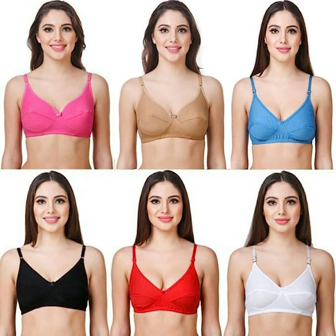TAANI'S"S Enterprises Women's Wireless Non-Padded Seamless Everyday Casual Regular Bra (Combo Pack of 6)