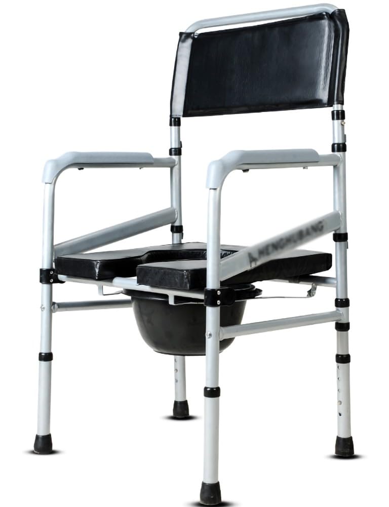 BHGFYXBS Commode Chair With Lid Made Of Aluminum, Safe Toilet Frame, Care Chair, Commode, Toilet Chair For The Elderly, Disabled Seniors, Height Adjustable With Backrest, Non-Slip,A