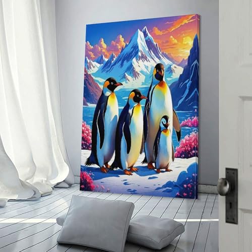 Impression sur toile pingouin et montagne neige deco murale moderne pour chambre et couloir