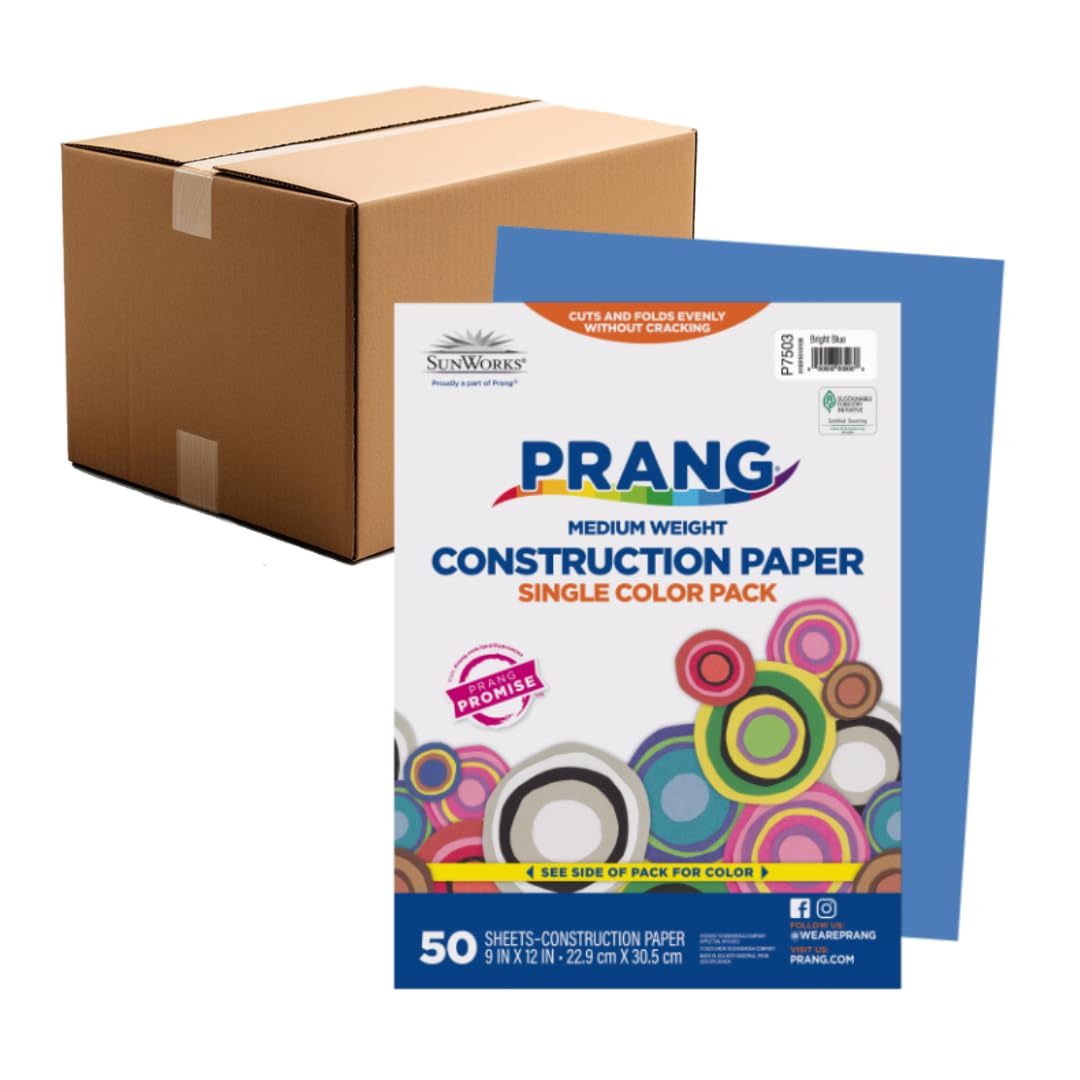 Prang Construction Paper, 9" x 12", Bright Blue, 50/Pack, 50 Packs