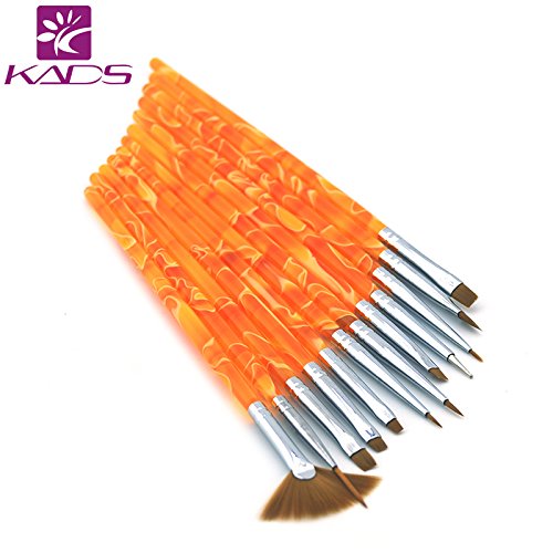 KADS Nailart Pinsel Set 12-teilig Polish für UV-Gel Nägel, Acryl-Nägel Profi Nagelstudio Werkzeug (orange) – Bild 4