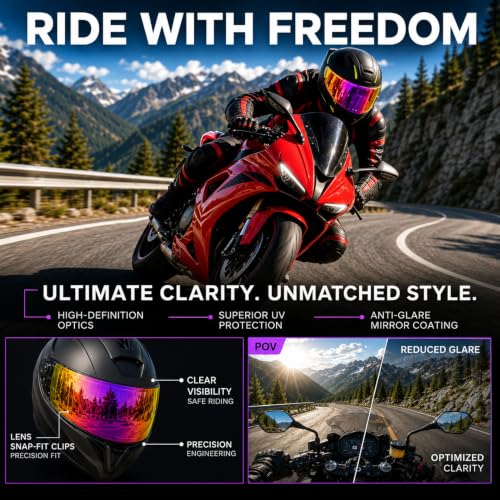 Image of PSLER Shatterproof Helmet Visor for HJ-34P C10,(Film&Blue Purple Red)