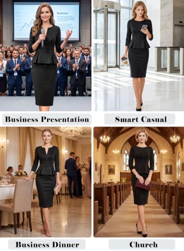 Image of VFSHOW Womens Work Business Office Front Zipper Peplum Church Sheath Dress