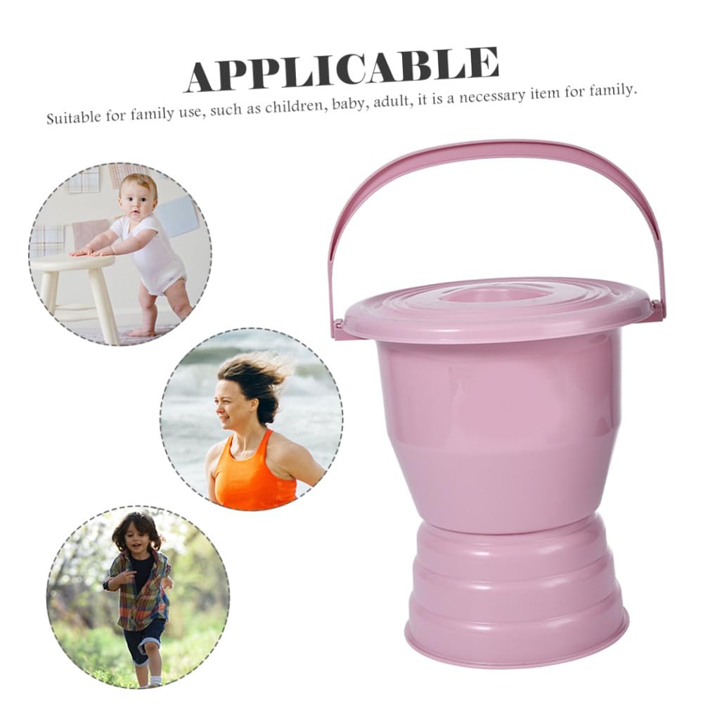 Vasino Coperto per Bambini Rosa in Plastica, Manico e Coperchio | Superficie Liscia, Riutilizzabile e Facile da Pulire, Uso Domestico, Adatto a Bambini e Anziani