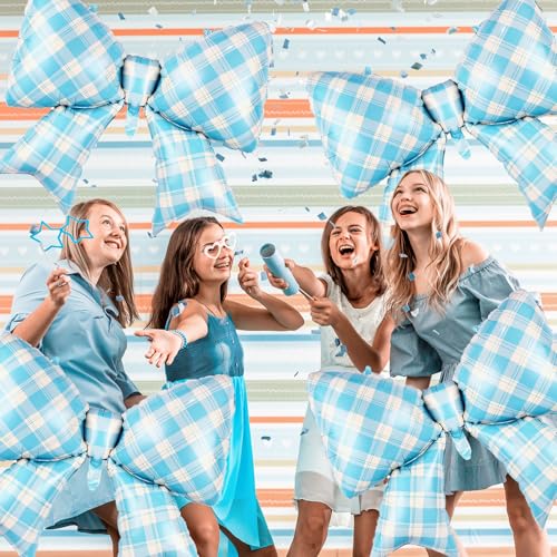 Image of 5pcs Blue Bow Balloon, Light Blue Bows Balloons, 38 Inch Mesh Giant Large Bow Foil Balloon For Christmas Birthday Baby Shower Girls Women Party Wedding Bridal Shower Bachelorette Engagement Decoration