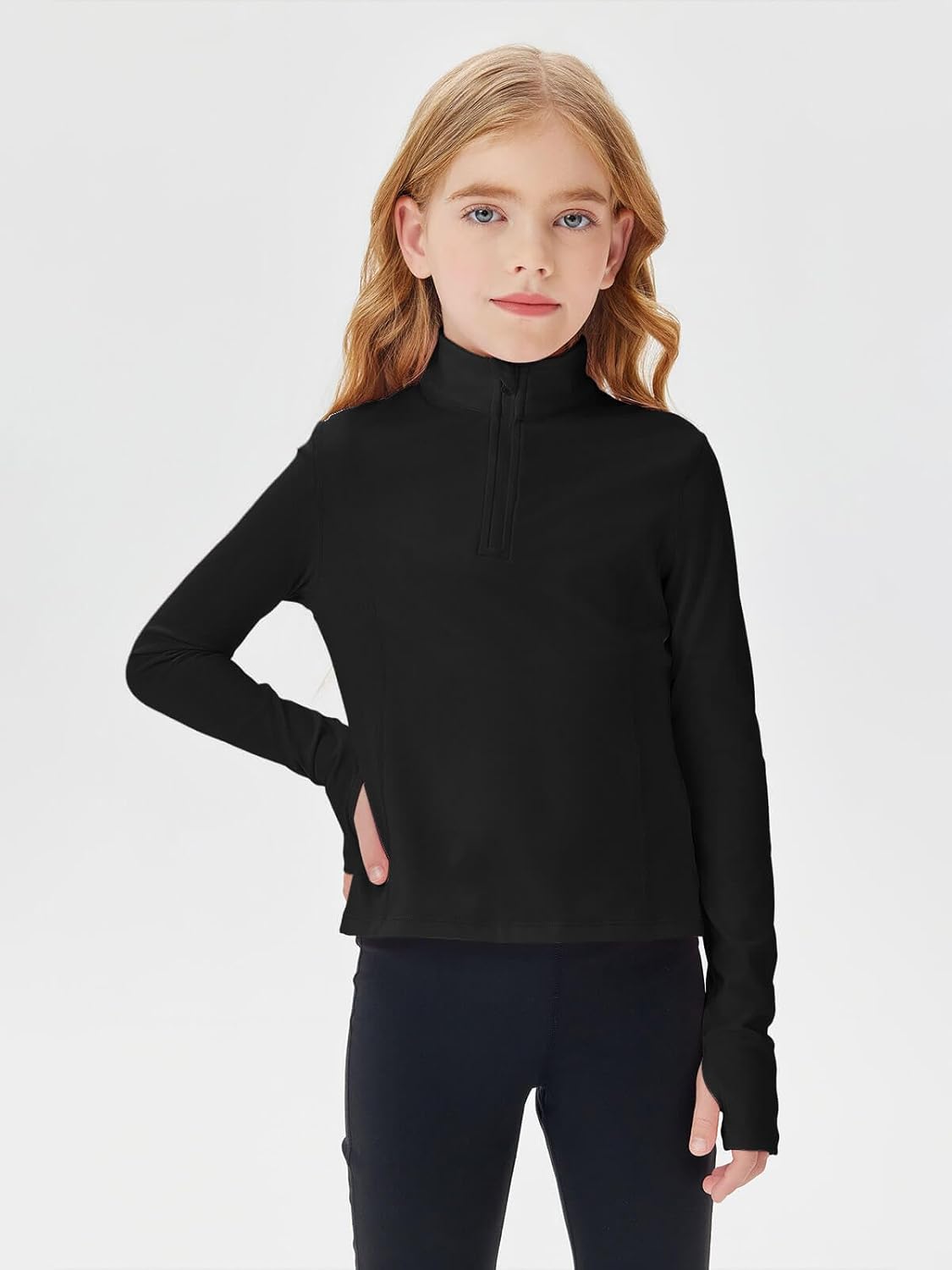 Haloumoning Girls Half Zip Pullover Sweatshirt Long Sleeve Workout Shirts Mock Neck Athletic Cropped Tops - Image 3