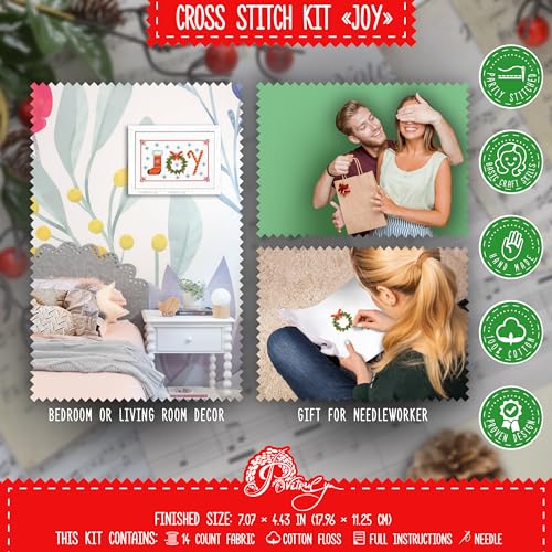 Image of Christmas Counted Cross Stitch Kit for Adult with Inspirational Word Joy