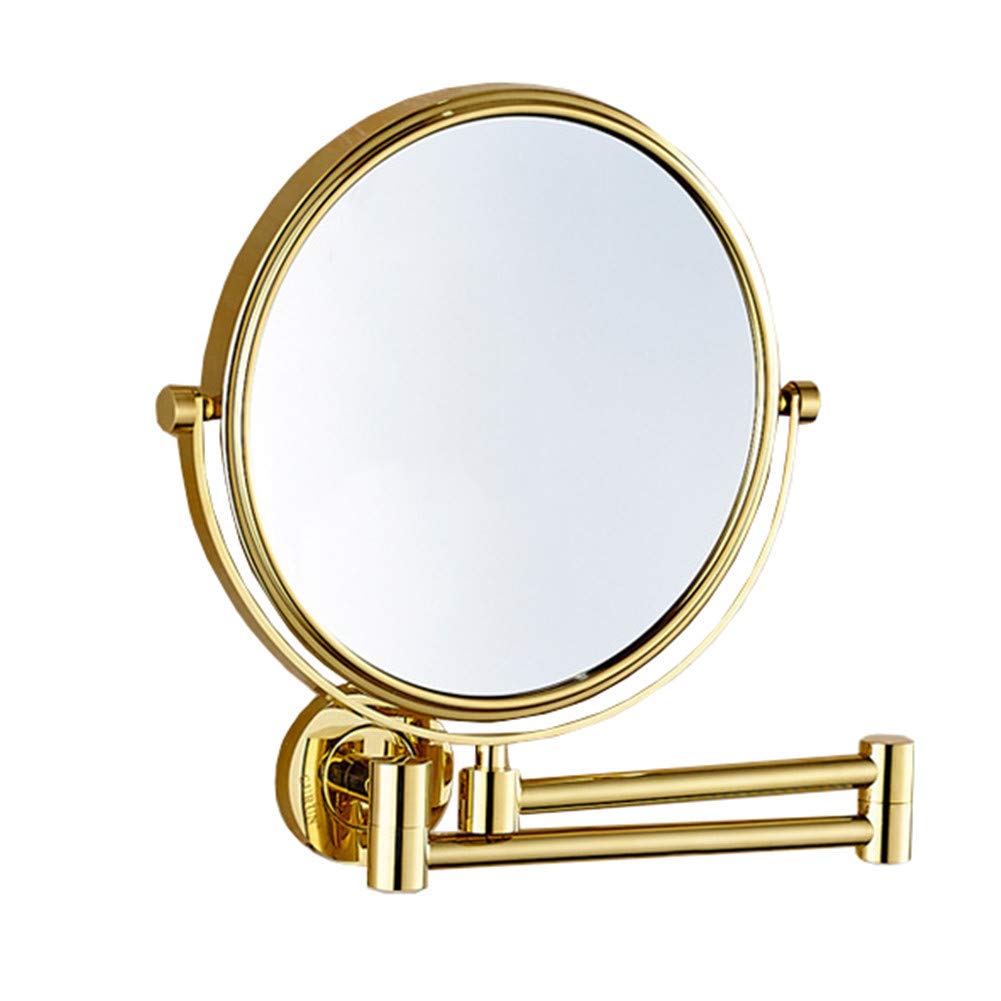 Espejo de maquillaje Montaje en pared, Doble Cara 3 aumentos Espejo de baño giratorio de 360 ° Espejo de afeitar de Forma Redonda plegable extensible,Gold_8inch (Gold 8inch)
