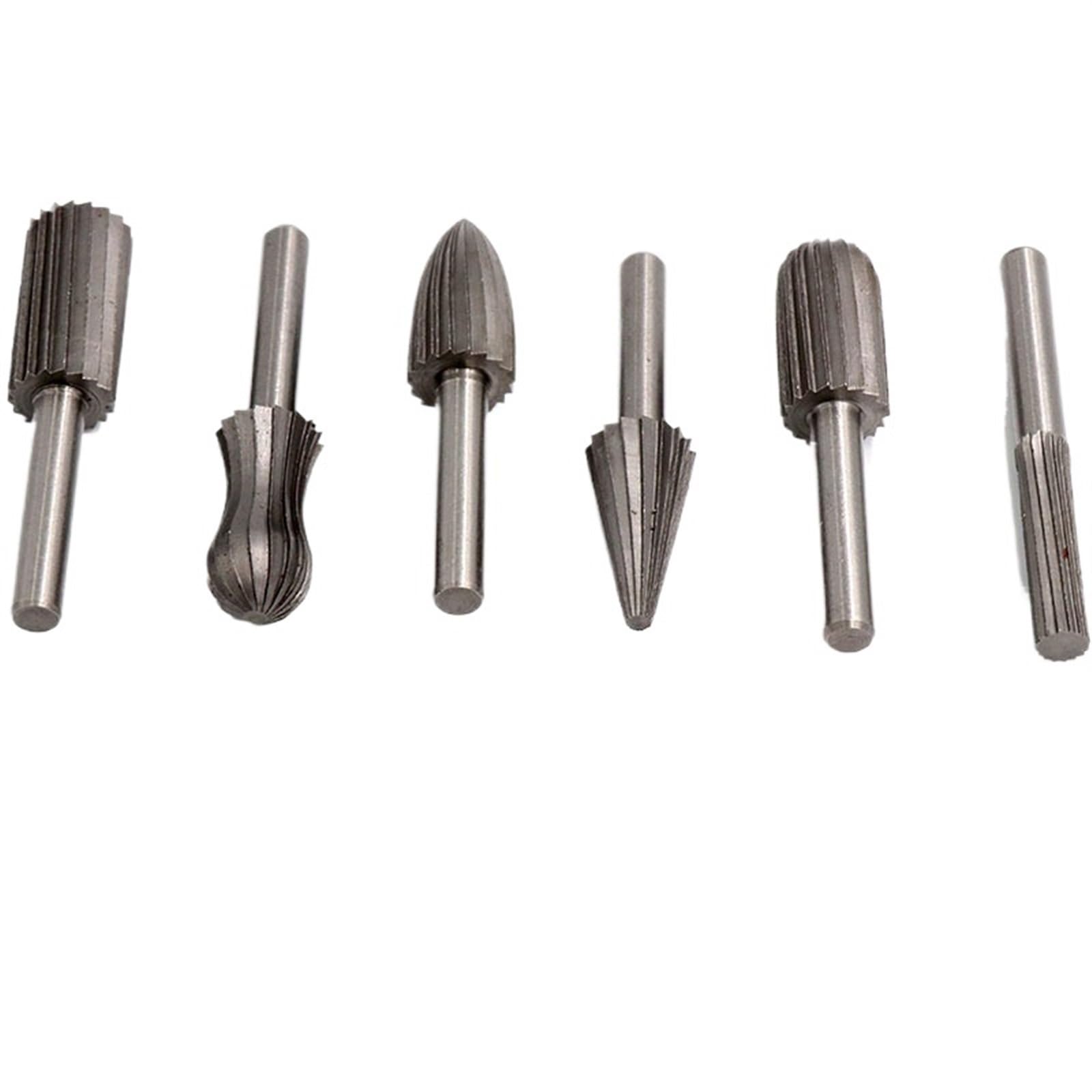 Zestaw pisaków z twardego metalu, frez do grawerowania, pilnik obrotowy, trzpień szlifierski, 6 sztuk, 6 mm, 1/4 cala, do narzędzi tokarskich