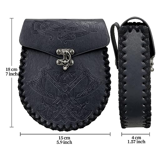 Viking Embossed Belt Bag,Black Medieval Faux Leather Side Pack,Vintage Portable Belt Pouch,Renaissance Coin Bag for LARP Ren Faire - Image 4